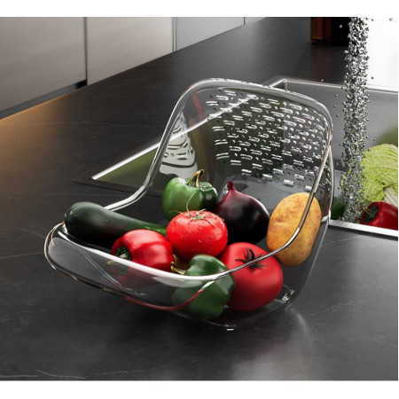 Cos de Spalat Legume/Fructe, Cyrax, cu Scurgere Apa, din PET, 15.5 x 18.6 x 16.2 cm, Transparent