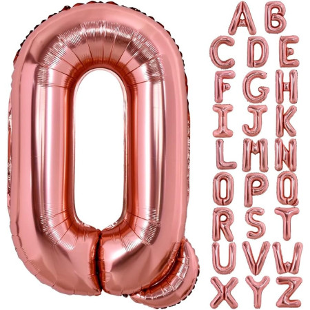 Balon Folie Metalizata Litera Q, Cyrax, 80 cm, Umflati cu Heliu sau Aer, Ambalaj Individual, Pai inclus, Rose Gold