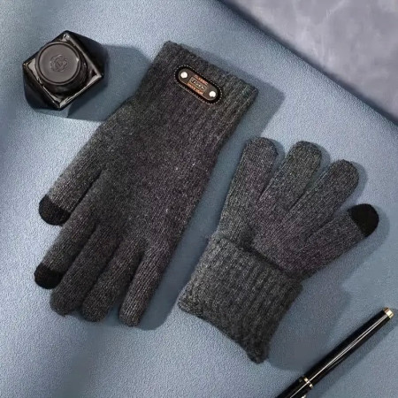 Manusi de Barbat,  Model Tricotat, Functie Touchscreen (ecran tactil), Material Acril, Manseta Elastica, Interior Catifelat, Marime Universala, Gri