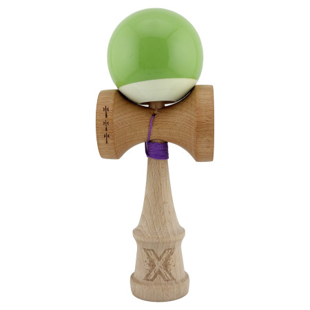 Kendama X Originala, Profesionala, Cyrax, Big Cups V2, Super Sticky cu Cupe Mari, din lemn 18 cm, Rulment Metalic cu Ata 55 cm, Verde deschis/Alb