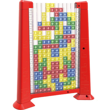 Joc de inteligenta Tetris puzzle tangram Cyrax, 70 de piese multicolore, 3D, montessori, interactiv, din plastic, zar inclus, sac depozitare piese, varsta peste 6 ani, 23 x 19.8 x 5 cm, cadru rosu