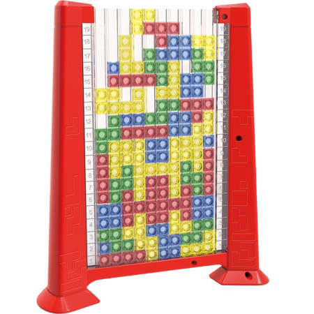 Joc de inteligenta Tetris puzzle tangram Cyrax, 70 de piese multicolore, 3D, montessori, interactiv, din plastic, zar inclus, sac depozitare piese, varsta peste 6 ani, 23 x 19.8 x 5 cm, cadru rosu