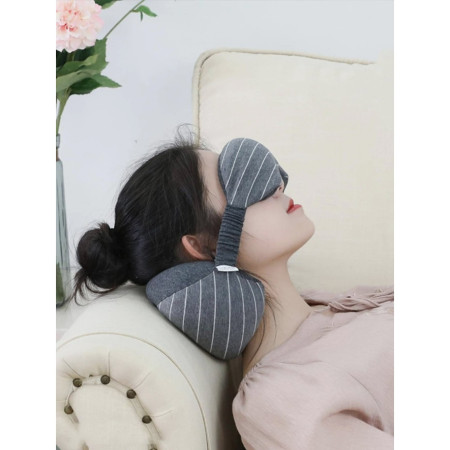 Masca de dormit, Cyrax, 2 in 1, cu Tetiera, din Particule de Spuma si Bumbac, Gri Inchis