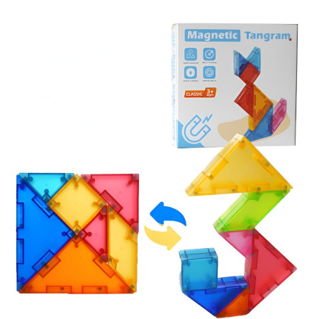 Joc Magnetic Tangram, Cyrax, 7 Piese Magnetice, Forme Geometrice, 3 Ani, EVA, ABS, Magnet, 10.5 x 10.5 x 2.2 cm, Multicolor