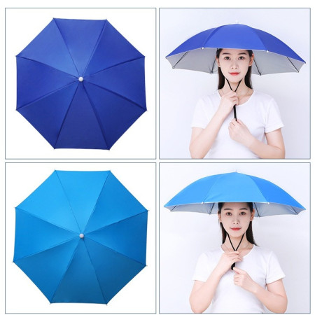 Umbrela de Cap,  Diametru 69 cm, Snur Reglabil de Cap, Protectie UV/Ploaie, Albastru Inchis