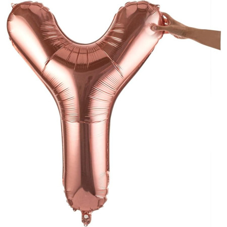 Balon Folie Metalizata Litera Y, Cyrax, 80 cm, Umflati cu Heliu sau Aer, Ambalaj Individual, Pai inclus, Rose Gold