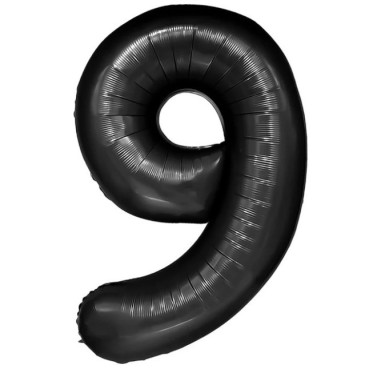 Balon din Folie Metalizata, Cyrax, Figurina Cifra, Tema Aniversare 100 cm, Ambalaj Individual, Pai inclus, Umflare cu Aer sau Heliu, Negru, Cifra 9