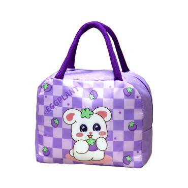 Geanta Termoizolanta pentru Copii, Cyrax, 23x13x19 cm, Model Imprimeu Iepuras, din Folie de Aluminiu si Panza Oxford, Mov