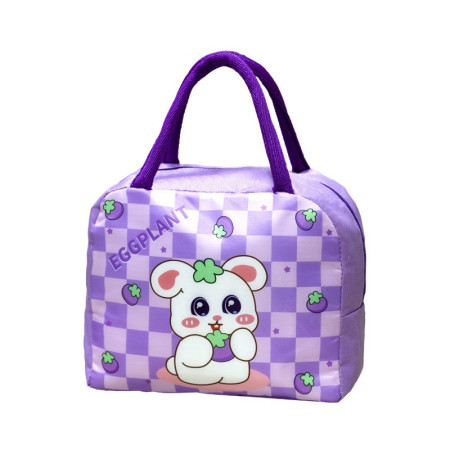 Geanta Termoizolanta pentru Copii, Cyrax, 23x13x19 cm, Model Imprimeu Iepuras, din Folie de Aluminiu si Panza Oxford, Mov