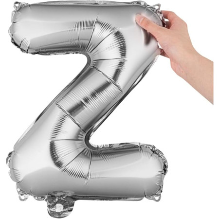 Balon Folie Metalizata Litera Z, Cyrax, 80 cm, Umflati cu Heliu sau Aer, Ambalaj Individual, Pai inclus, Argintiu