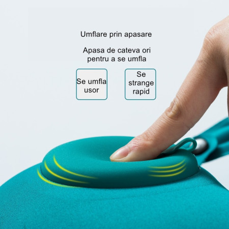 Perna pentru gat  portabila, umflare prin apasare, usor de depozitat, imbracata in material catifelat, in forma de U, 40 x 28 cm, verde