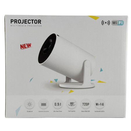 Video Proiector Portabil cilindric HY300PRO+,  Inteligent, ULTRA HD 1920 x 1080, Wireless, Compatibil cu Android/iOS, 13 x 11 x 9 cm, Alb