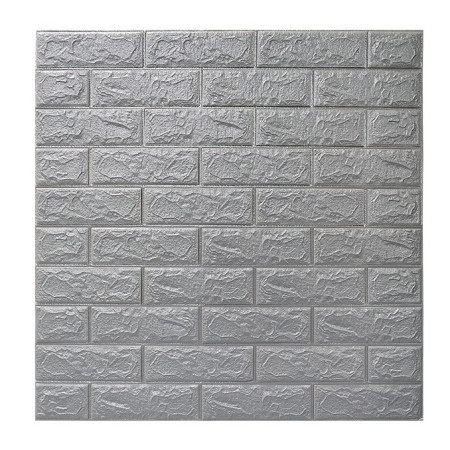 Set 10 Placi de Tapet,  Autoadezive, 70 x 77 cm, 2.5 mm Grosime, Suprafata Acoperita 5.3 mp, din PVC, Model Caramida, Argintiu