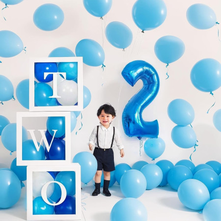 Balon din Folie Metalizata, Cyrax, Figurina Cifra, Tema Aniversare 100 cm, Ambalaj Individual, Pai inclus, Umflare cu Aer sau Heliu, Albastru, Cifra 2