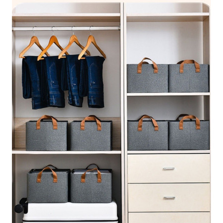 Cutie de depozitare tip cos,  textil, pliabila, 47x28x20 cm, cadru metalic, cu manere, gri