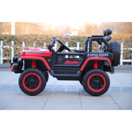 Masina Electrica pentru Copii, Cyrax, Off-Road, Conectare Bluetooth, telecomanda, Tractiune Spate, Lumina Intermitenta, Baterie 12V 7Ah, 120 x 63 x 68cm, Rosu