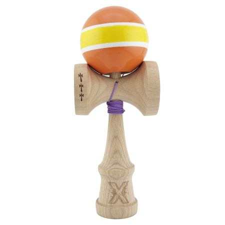 Kendama X Originala, Profesionala, Cyrax, Big Cups V2, Super Sticky Legendary Cupe Mari, Rulment Metalic cu Ata 55 cm, Portocaliu/Galben/Alb