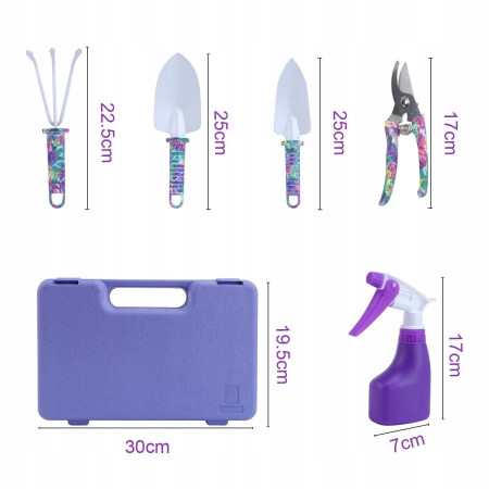 Set 5 accesorii pentru gradinarit  geanta depozitare inclusa, otel inoxidabil, 38 x 29 cm, mov