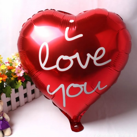 Balon din Folie Metalizata, Cyrax, Figurina Inima, Model I Love You Scris de Mana, Tema Ziua Indragostitilor, 45 cm, Ambalaj Individual, Pai Inclus, Umflare cu Aer sau Heliu, Rosu