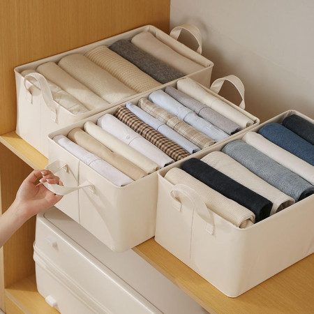 Cutie de Depozitare Tip Cos,  Material Piele Ecologica, Pliabila, 47x28x20 cm, 26 l, Cadru Metalic, cu Manere, Bej