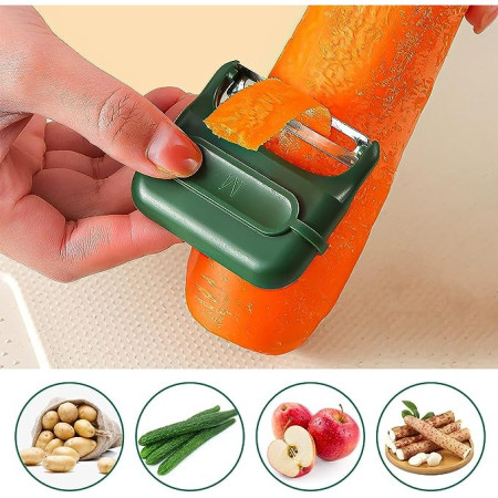 Decojitor/Curatator manual de legume si fructe, Cyrax, portabil, cu magnet, doua lame, Inox, Verde, 6.7x6x1.6 cm