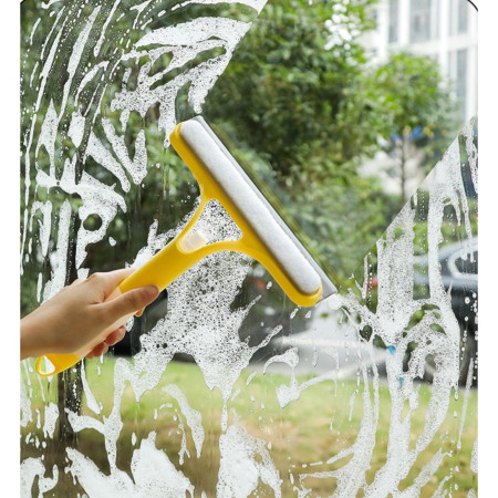 Racleta de Curatare 3 in 1,  Multifunctional, Pentru Casa si Masina, Pulverizator de Spray, Racleta din Silicon si Burete, 21.5 x 25.7 cm, Galben