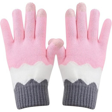 Manusi de Dama,  Model Ondulat, Functie Touchscreen (ecran tactil), Material Acril Tricotat, Manseta Elastica, Interior Catifelat, Marime Universala, Roz/Gri