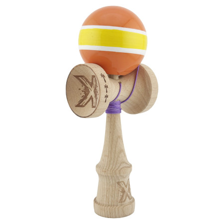 Kendama X Originala, Profesionala, Cyrax, Big Cups V2, Super Sticky Legendary Cupe Mari, Rulment Metalic cu Ata 55 cm, Portocaliu/Galben/Alb