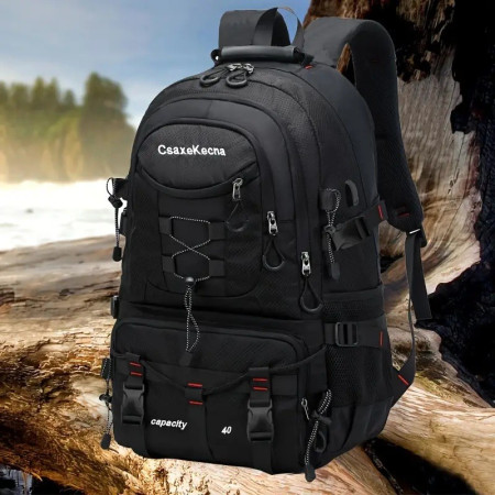 Rucsac Multifunctional de Alpinism,  Capacitate 36-55 L, de Calatorie, Impermeabil, Slot USB Incarcare Telefon, Bretele Reglabile, 52 x 34 x 19 cm, Negru