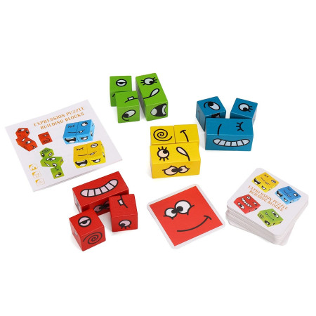 Jucarie Pentru Copii Montessori Cyrax, Cub din Lemn, Asamblare Fete, 64 de Carti Distractive, pentru Baieti si Fete, Varsta +3 ani, Educativ, Cutie din Aluminiu, 13.5 x 4 x 9 cm, multicolor
