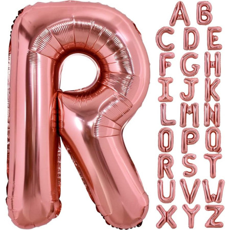 Balon Folie Metalizata Litera R, Cyrax, 100 cm, Umflati cu Heliu sau Aer, Ambalaj Individual, Pai inclus, Rose Gold