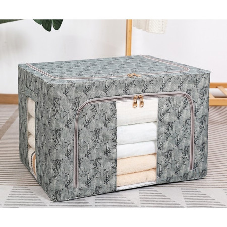 Cutie Depozitare,  66L, din Material Textil, 50 x 40 x 33 cm, pentru Haine si Lenjerii, Model Bambus, Verde