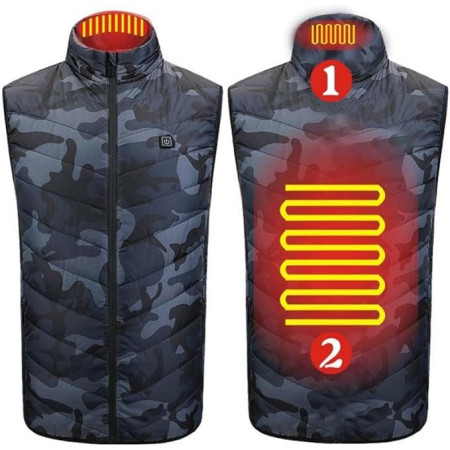 Vesta cu Incalzire,  Unisex, 2 Zone de Incalzire, Umplutura Bumbac, 3 Trepte de Temperatura, Incarcare USB, Albastru,  65 - 75 kg, Marime XXL