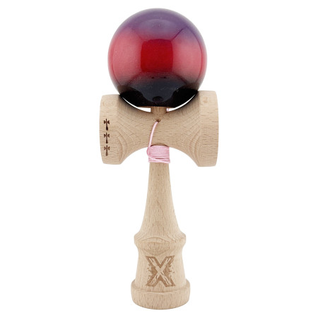 Kendama X Originala, Profesionala, Cyrax, Big Cups V2, Super Sticky Cupe Mari, Rulment Metalic cu Ata 55 cm, Mov/Rosu/Negru
