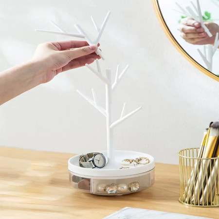 Cutie de Bijuterii,  Rotativa, cu Suport Tip Ramura, 36.5 x 14 cm, din ABS+PP, Alb