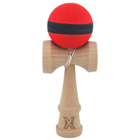 Kendama X Originala, Profesionala, Cyrax, din Lemn, Rubber Grip, 18 cm, Rosu/Negru