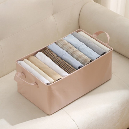 Cutie de Depozitare Tip Cos,  Material Piele Ecologica, Pliabila, 47x28x20 cm, 26 l, Cadru Metalic, cu Manere, Roz