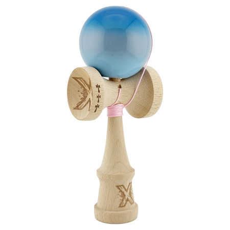 Kendama X Originala, Profesionala, Cyrax, Big Cups V2, Super Sticky Cupe Mari, Rulment Metalic cu Ata 55 cm, Albastru/Gri/Bleu