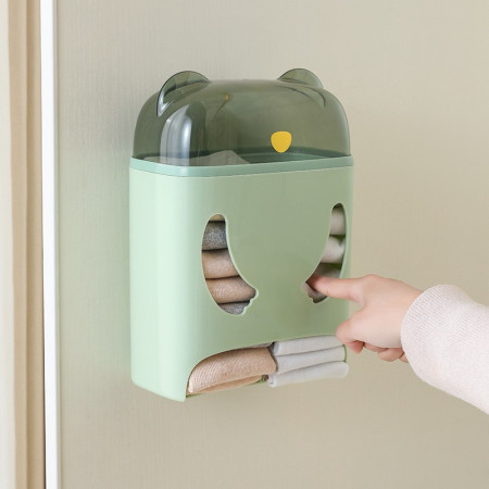 Cutie de Depozitare,  Montare Perete, Adeziv, Fara Perfoare, din ABS, Model Urs, 18 x 11 x 25 cm, Verde