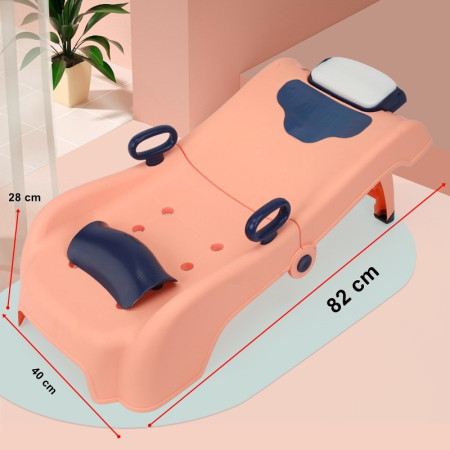 Suport Pliabil pentru Spalat Parul Cyrax, Pentru Copii, 0 - 16 ani, cu Picioare Antialunecare, Material Polipropilena, Suport Cap Reglabil, cu Manere, 82 x 40 x 28 cm, Roz pal