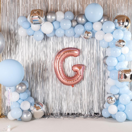 Balon Folie Metalizata Litera G, Cyrax, 80 cm, Umflati cu Heliu sau Aer, Ambalaj Individual, Pai inclus, Rose Gold
