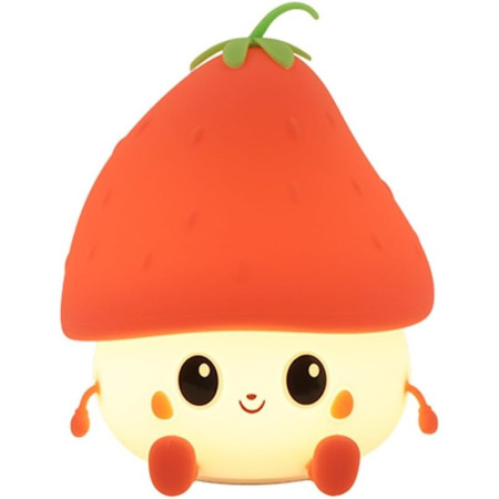 Lampa de Veghe pentru Copii,  din Silicon, Senzor Tactil, Model Capsunica, Lumina Calda, Protectie pentru Ochi, Incarcare USB, Capacitate Baterie Incorporata 1200mAh, 10.8x9x12.8 cm, Rosu