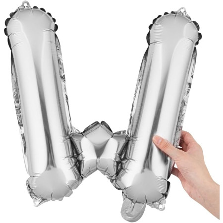 Balon Folie Metalizata Litera W, Cyrax, 80 cm, Umflati cu Heliu sau Aer, Ambalaj Individual, Pai inclus, Argintiu