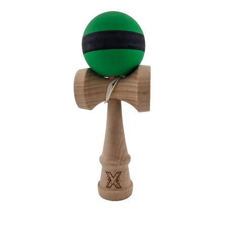 Kendama X Originala, Profesionala, Cyrax, 18 cm, din Lemn, Rubber Grip, Negru/Verde