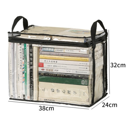 Cutie de Depozitare,  din PVC + Textil, Rezistenta la Apa, Geanta pentru Carti, 38x24x32 cm, Transparent-Alb