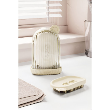 Sapuniera de Calatorie,  Suport pentru Sapun cu Scurgere a Apei, Recipient cu Capac Depozitare, Savoniera pentru Baie, 12.6x6.1x8.4cm, Crem