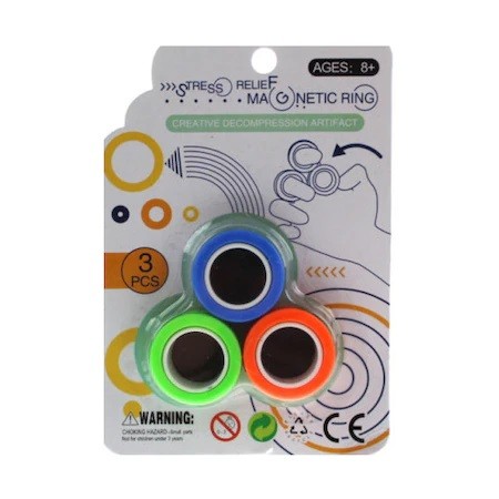 Jucarie antistres Cyrax, inele magnetice, 3 piese, Multicolor