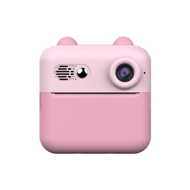 Camera Instantanee pentru Copii, Cyrax, cu Functie de Printare, Cablu USB-C, Bluetooth, compatibil iOS/Android, Imprimare APP, Model Urechi, Snur Subtire Inclus, Roz