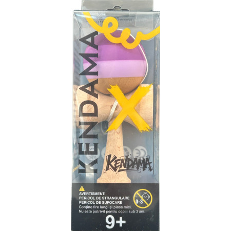 Kendama X Originala, Profesionala, Cyrax, din Lemn, 18 cm, Rubber Grip, Purpuriu/Mov/Lila