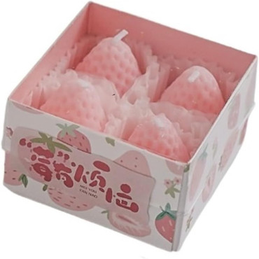 Set 4 Lumanari Parfumate,  Model Capsunici, Ardere 30 min, 52g, 6.3 x 6.3 x 3.8 cm, Roz